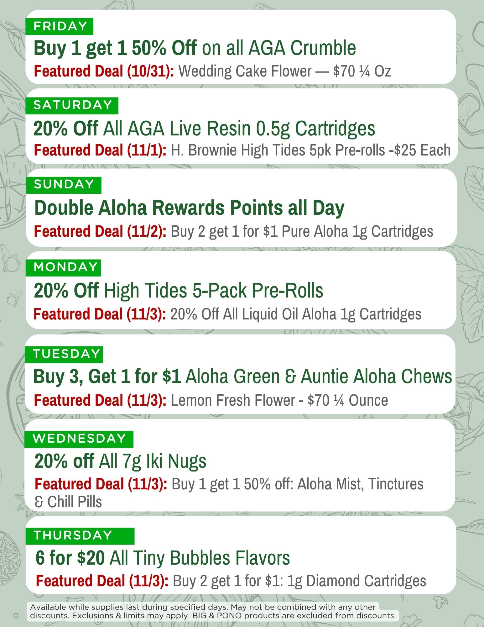 TV Menu October 31 - November 6