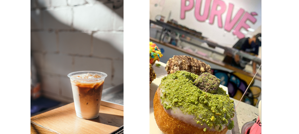 Matcha and Purve Donuts with Coconut Flakes