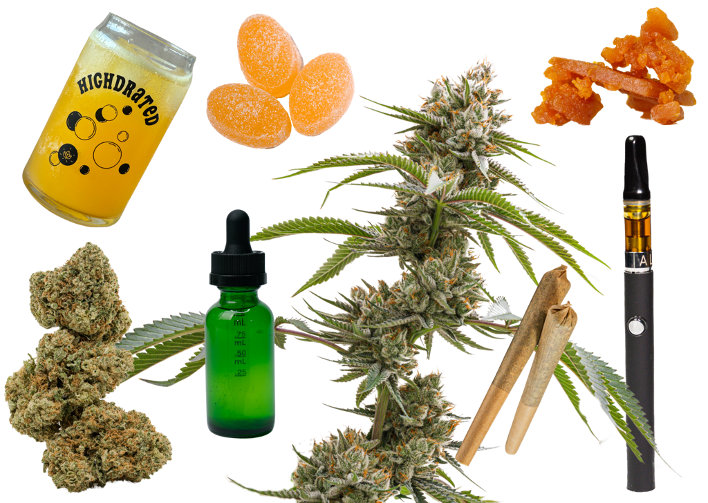 Cannabis Products and Hawaiian Elements Collage